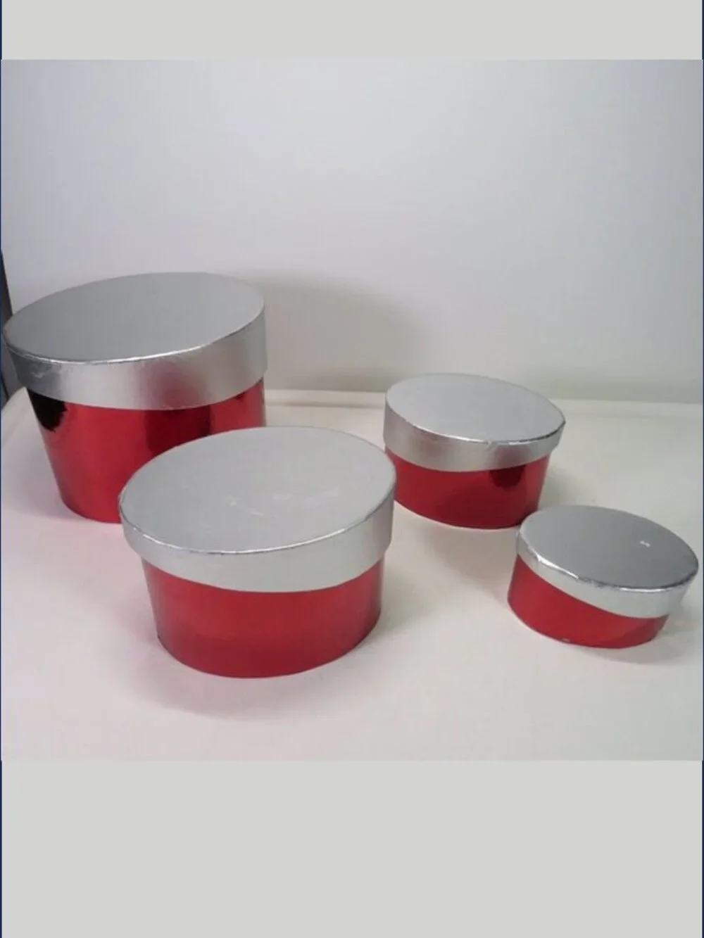 Christmas (8) Gift Boxes Bundle Metallic Red Silver Slant Oval Reindeer Stripe
